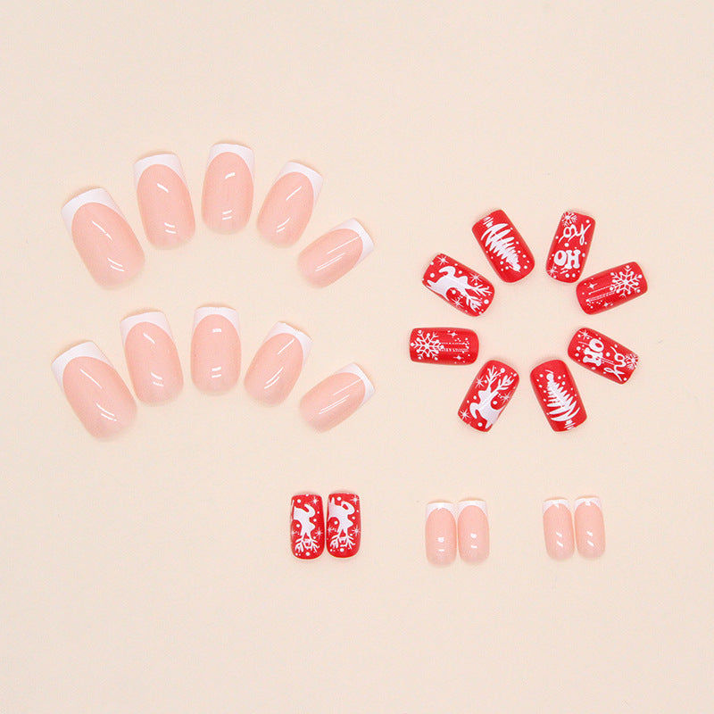 Cute Sweet Red Christmas Snowflake Fall Nails 24-Piece Set