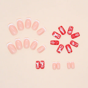 Cute Sweet Red Christmas Snowflake Fall Nails 24-Piece Set