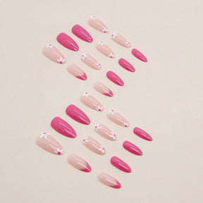 24-Piece Solid Color Flower Nails, Almond Shape, French Style