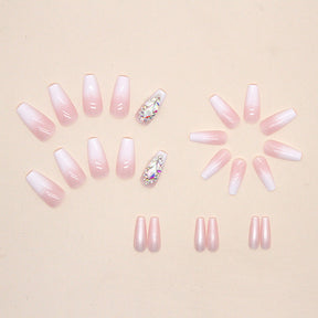 Flashy Studded Gradient Pink Ballet Nails, Sweet Teen Style