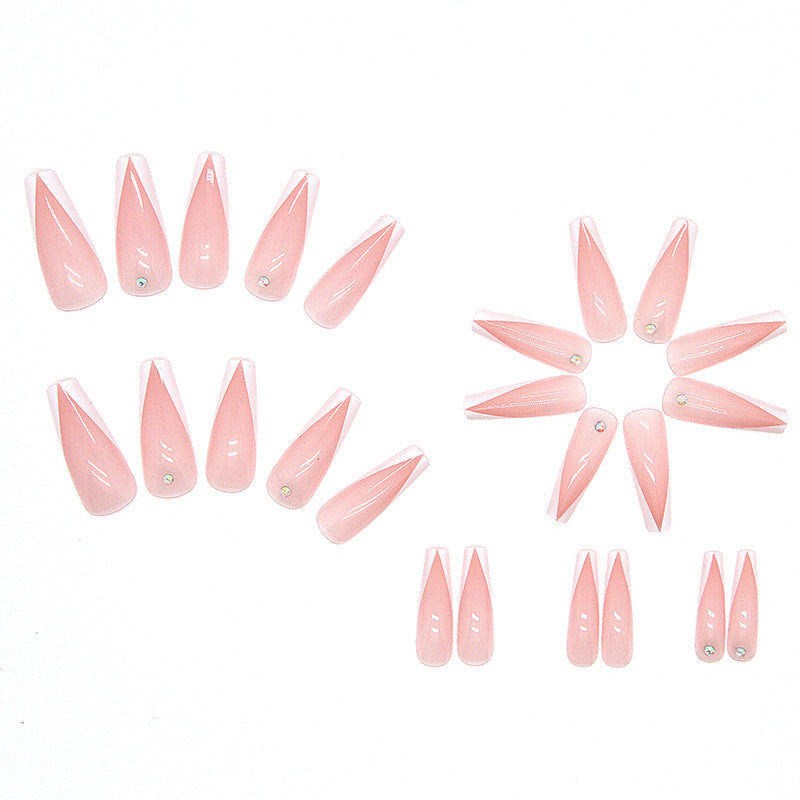 Pink Ballet Nails with White Edges - Removable Diamond Nail Stickers