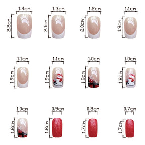 Winter Snowflake Santa Penguin Gradient Square Nails with Red Glitter