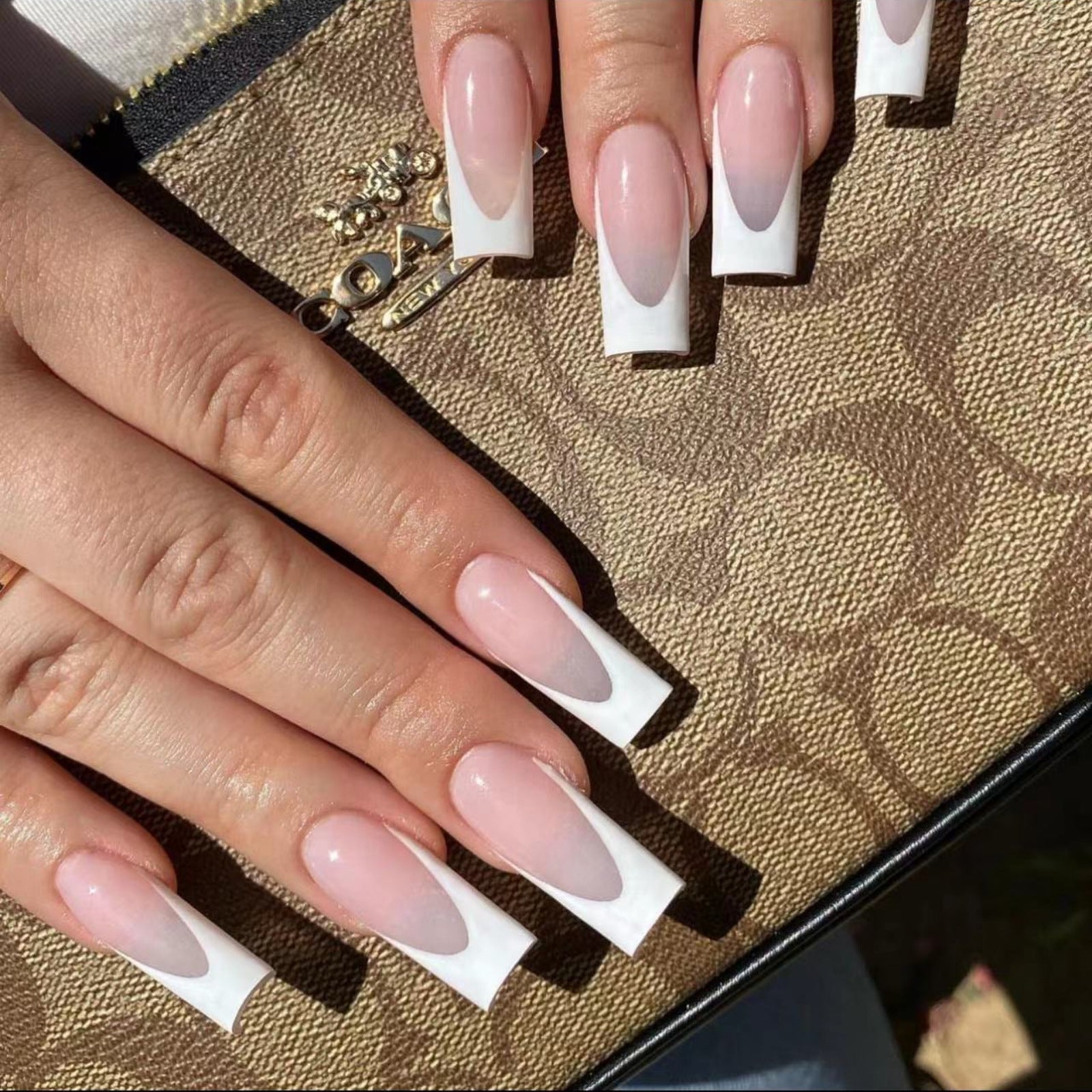 White Edge French Long Thin Ins-Style Nails