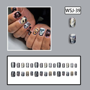 30-Piece Halloween Crystal Cat Eye Cartoon Bride Nails