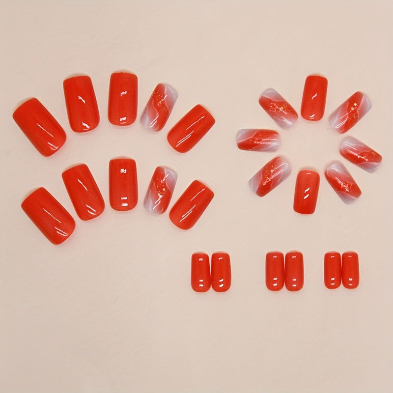 Chic Sequin Nails with Orange-Red Gradient