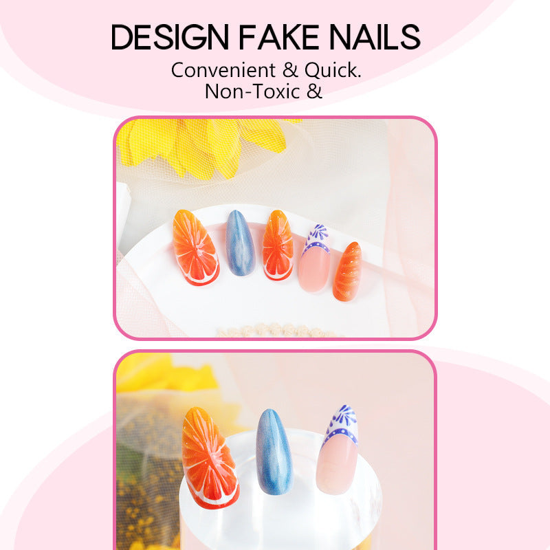 24-Piece Orange 3D Resin Nail Tips, Detachable Fake Nails