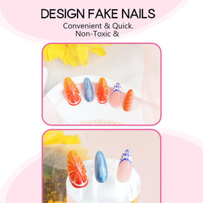 24-Piece Orange 3D Resin Nail Tips, Detachable Fake Nails