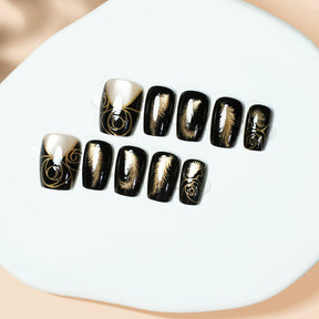 New Cat Eye Luxury Black Gold Nails