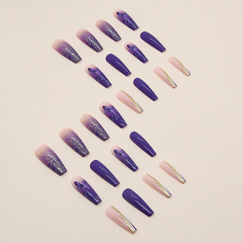 Cool Klein Blue Purple Long Ballet Nails, Butterfly Design, INS Style