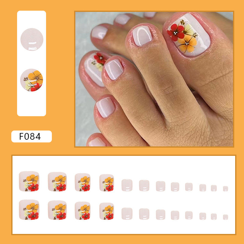 Rich Bloom Multi-Color Summer Flowers, Orange Yellow Nails, Sweet Removable