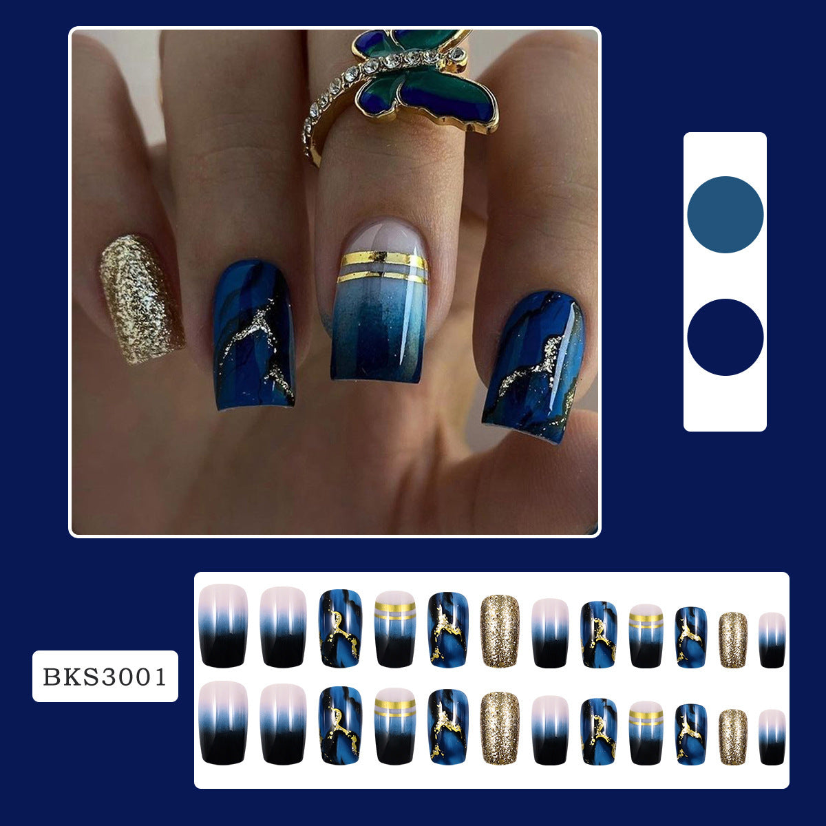 Blue Ombre Gradient Nail Tips for INS Style