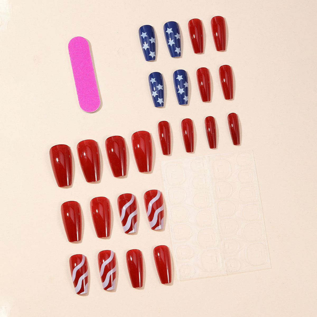 Removable Independence Day Short Ballet Nails, Red White Blue