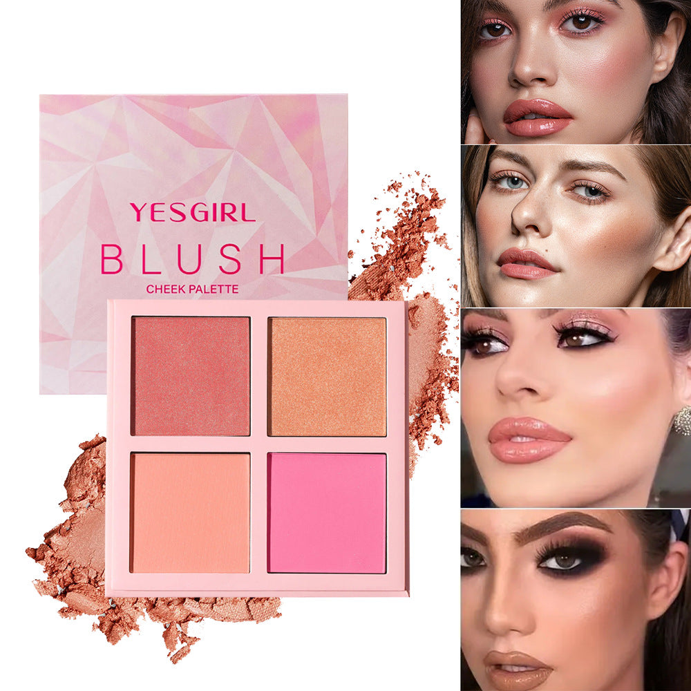 4-Color Blush Palette - Fine Glitter, Matte Finish