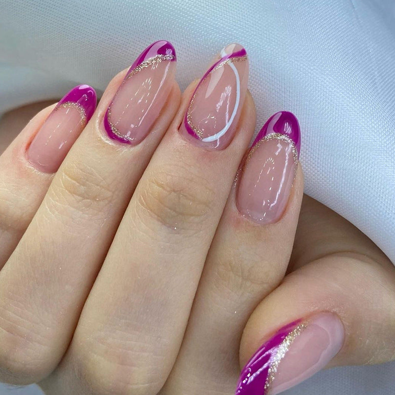 Purple Pink French Flashy Gold French Nails Euro Export Women's Fake Nails