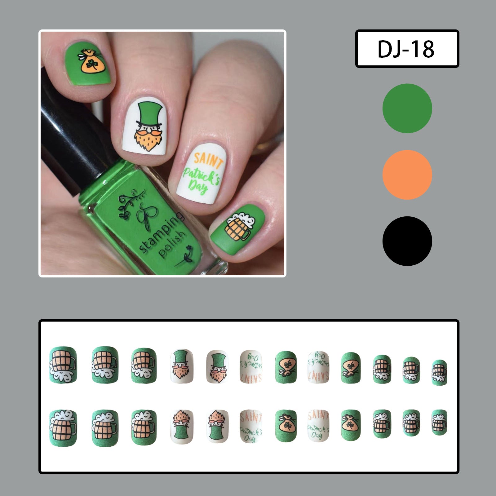 St. Patrick's Day Green Matte Square Lucky Clover Beer Nails