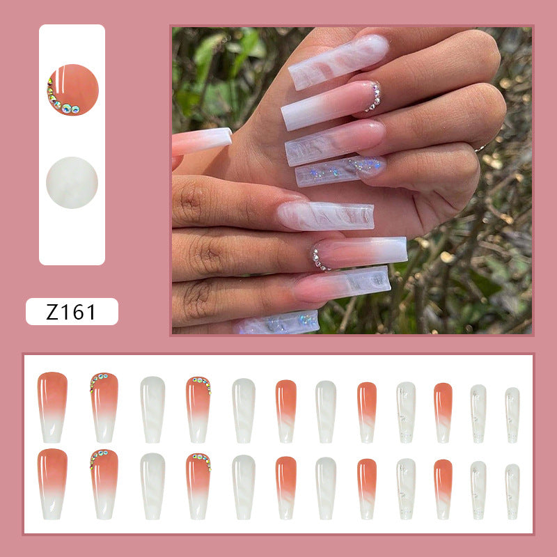 White Ombre Nail Tips with Rhinestones, Removable