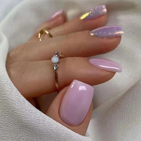 Short Lilac Purple Soft Girl Nails Aurora Glitter Fake Nails Euro Ins Style