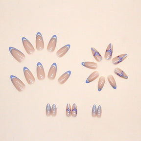 Dreamy Blue Purple Glitter Almond Nails with Butterfly Design, Wholesale