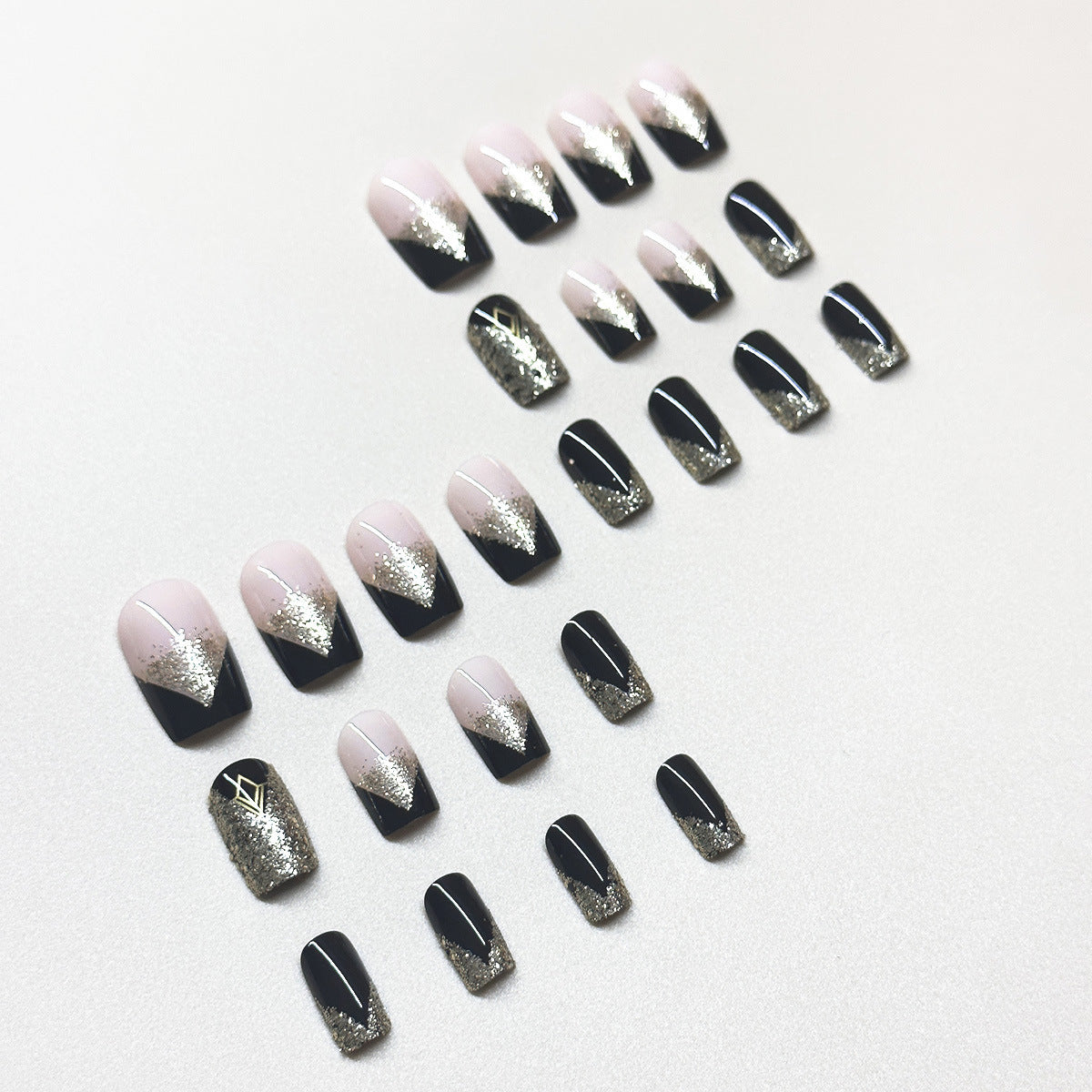 Classic Black Gold Cool Mid-Length Square Nails