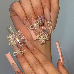 Shiny Drill Pearl Bow Wearable Nails, Ins Style, French Tip