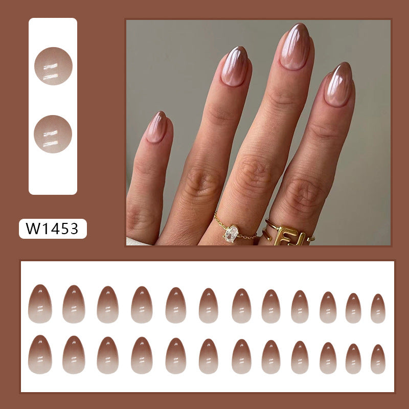 Whitening Caramel Gradient Fall Nails: 24-Piece Removable Almond Shape Nail Wraps