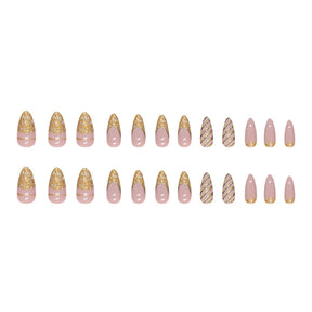 Almond Nails Euro Super Glitter Gold Powder Striped Finished Wearable Nails Wholesale