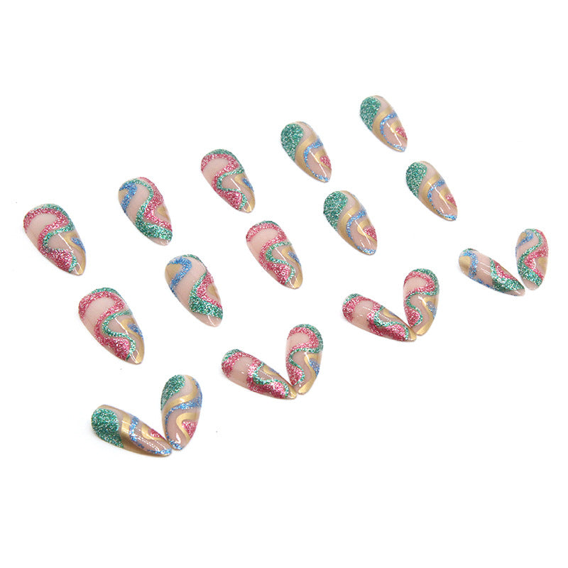 Shiny Snake Pattern Fragment Almond Nails, Durable, Wholesale