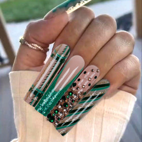 Ultra Sparkly Peacock Green French Nail Tips