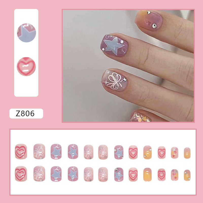 Square Fall Nails with Butterflies, Hearts, and Stars: 24-Piece Sweet Nail Wraps