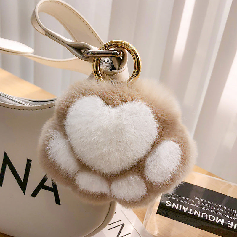 Cute Real Rabbit Fur Kitty Paw Keychain - Charm