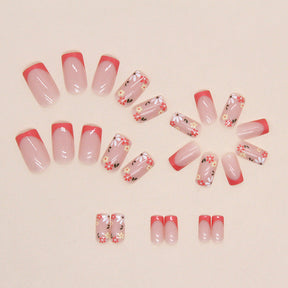 Square Multicolor Flower Nails - Cute, Sweet, Romantic