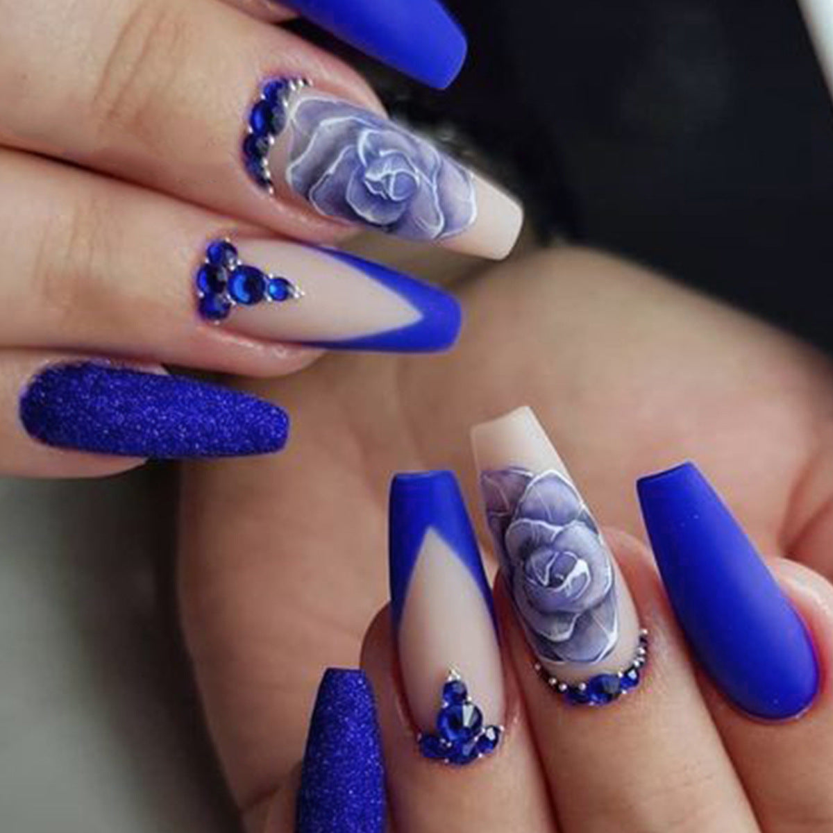 Blue French Rose Nail Tips