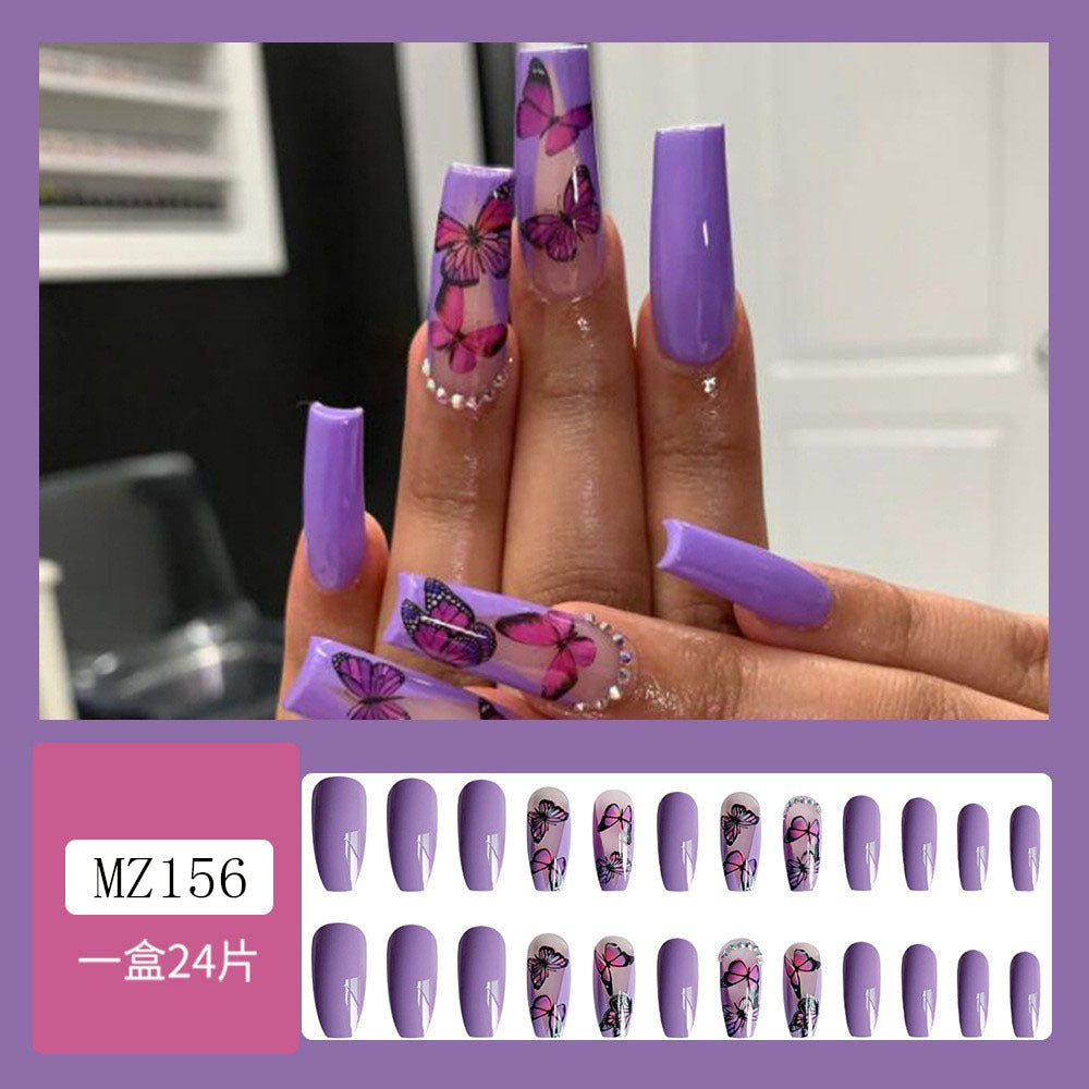 Pink Purple Butterfly Nail Art, Removable Jelly Gel Tips