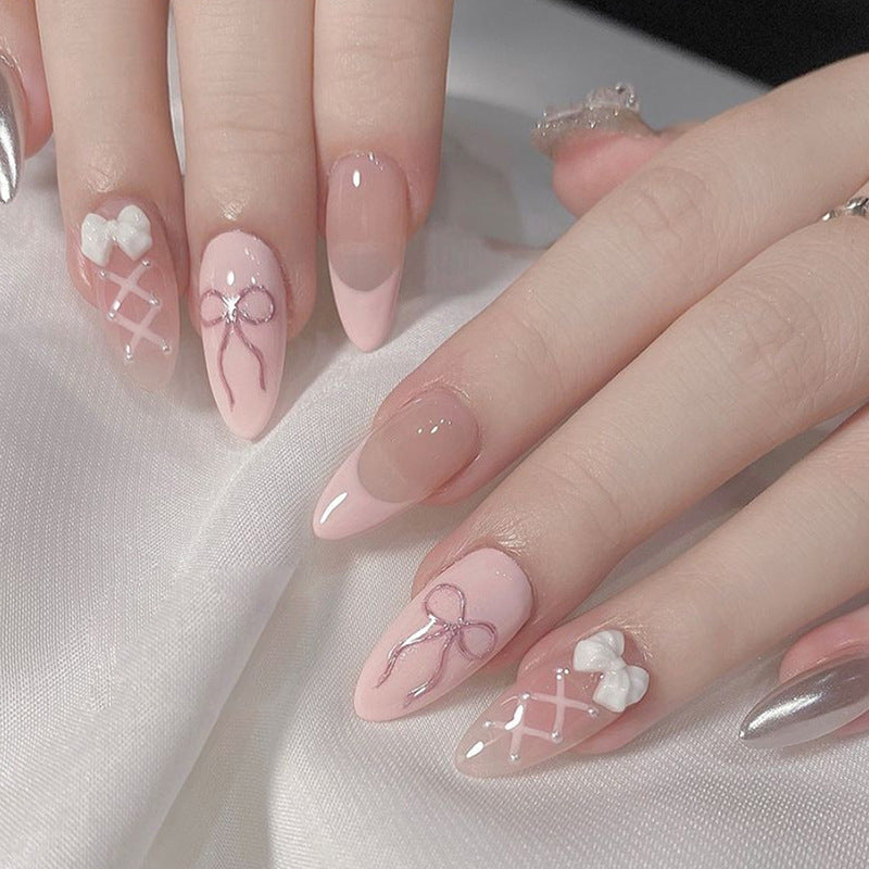 Cute Pink Nail Stickers - Bow Design Removable