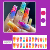 Rainbow Gradient Flower Diamond Nail Tips