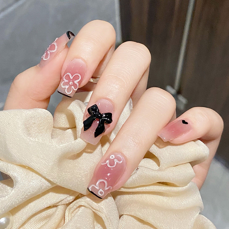 Wearable Black Bow Ballet-Style Nail Tips