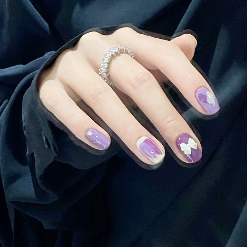 Skin-Tone Enhancing Taro Purple Graffiti Heart Butterfly Fall Nails - Removable Nail Tips