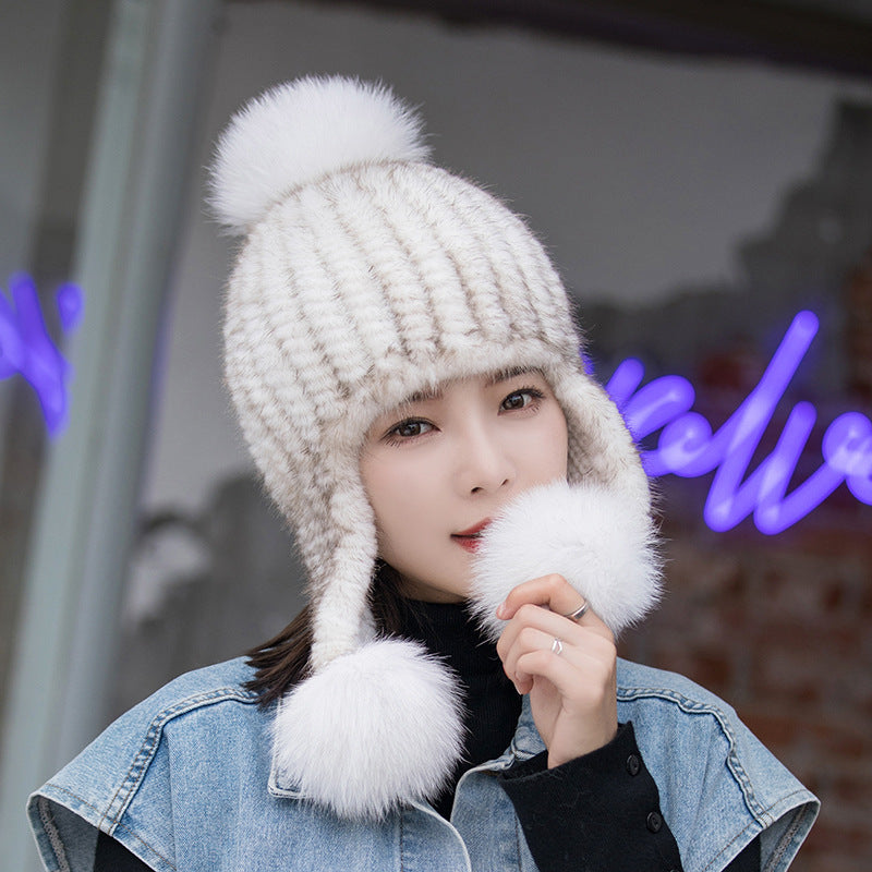 Winter Mink Fur Beret with Rhinestones - Stylish & Warm