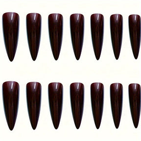 Artistic Brown Stiletto Nails - Pre-made (24-Piece)