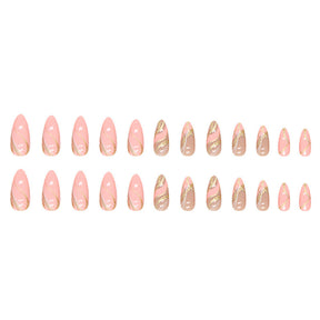 Barbie Pink Ripple Almond Nails, Shiny, Ins Style, Fashionable