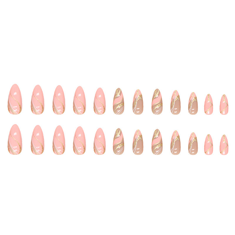 Barbie Pink Ripple Almond Nails, Shiny, Ins Style, Fashionable