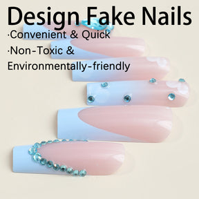 Bestselling Long Waterpipe Nails - 3D Butterfly, Blue French Edge