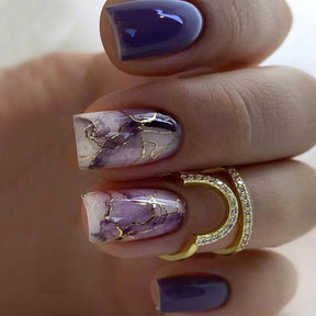 Purple Gold Marble Gradient Nail Tips