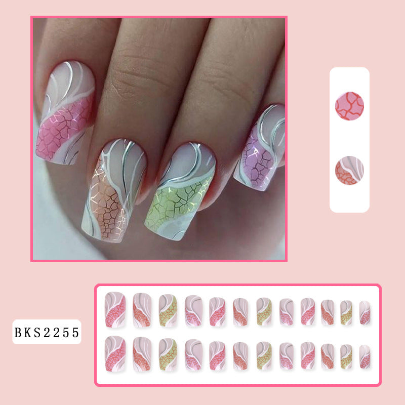 Rainbow Snake Pattern Long Nail Tips