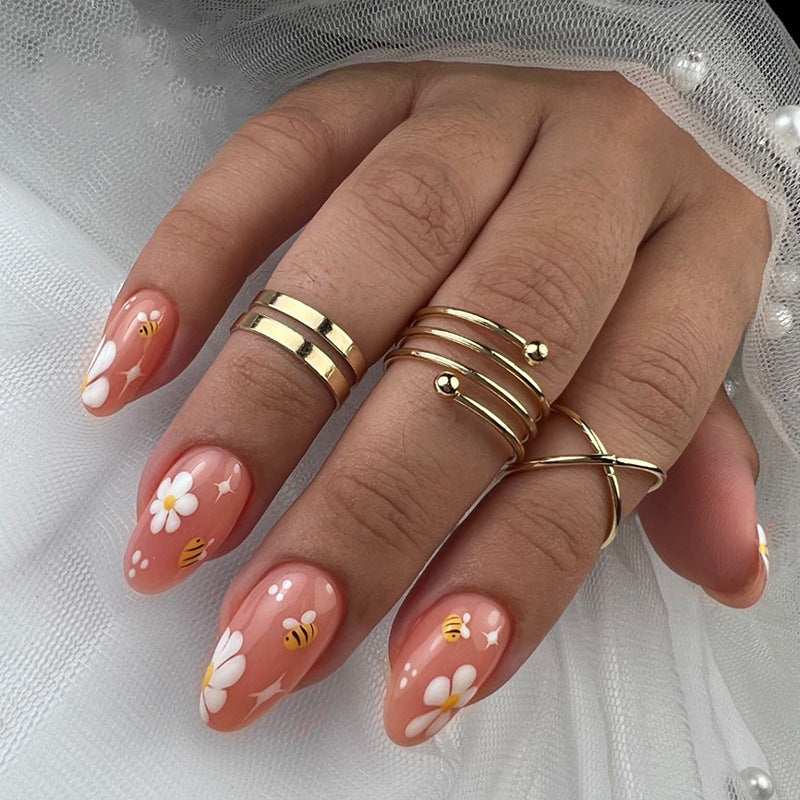 Cute Daisies Bees Nails Kid-Friendly Fresh Ins Style Wearable Nails