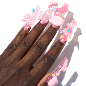 Long Water Pipe Nail Tips with Cute Bear Decor