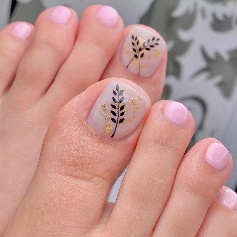 Nude Leaf Gold Foil Press-On Toe Nails - Wholesale