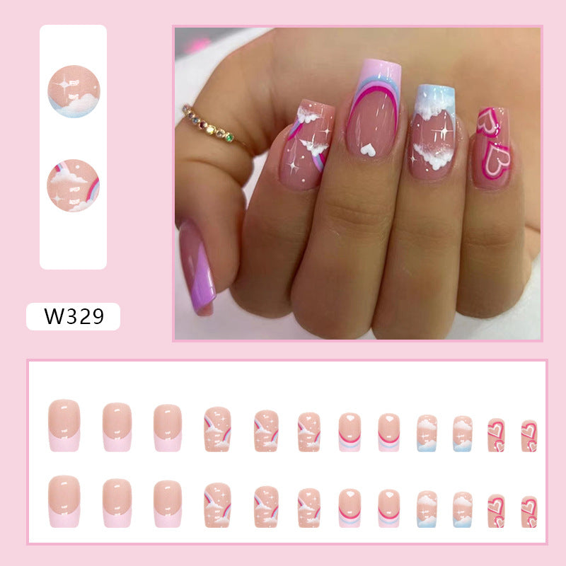 Cute Cloud Rainbow Heart Nails Ins Style French Tips