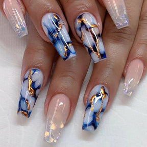 Blue Marble Mid-Length Flash Nails - Stylish and Trendy