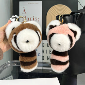 Cute Raccoon Real Rabbit Fur Keychain Toy Bag Charm